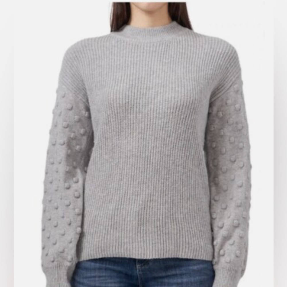 Vince Camuto Womens Sweater Size Small Gray Mock Neck Bobble Stitch Cottagecore